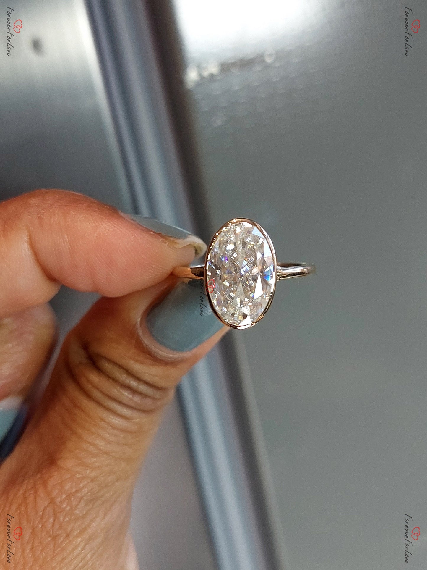 4 Ct Oval Diamond, Moissanite Solitaire Engagement Ring Oval cut 1Ct Moissanite Brilliant Cut engagement ring in 935 Argentium Silver — custom handcrafted by Forever For Love