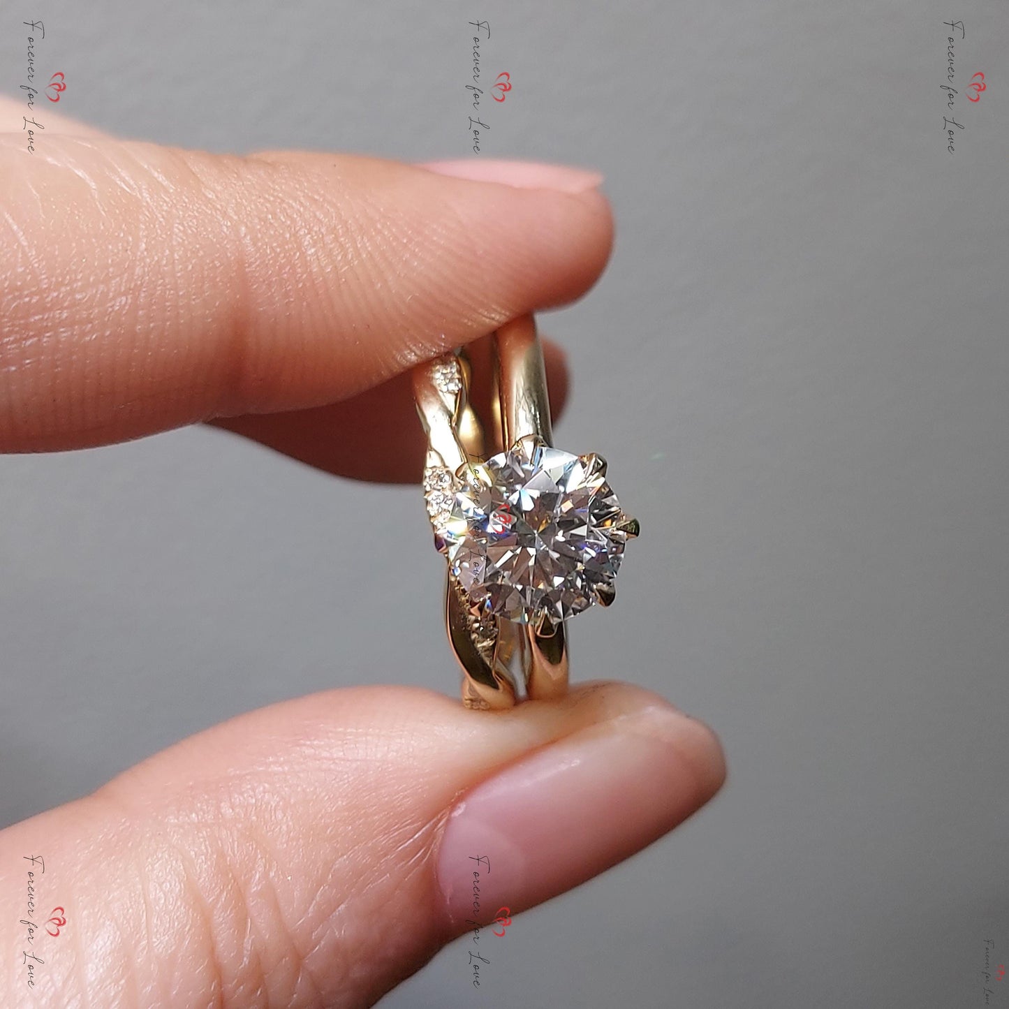 Antiker runder Diamant-Verlobungsring, runder Diamant-Cluster-Ring aus Labor, Gelbgold Diamantring, runder Vintage-Brautschmuck, Jubiläumsgeschenk Round cut Moissanite engagement ring in 935er Argentium Silber — custom handcrafted by Forever For Love