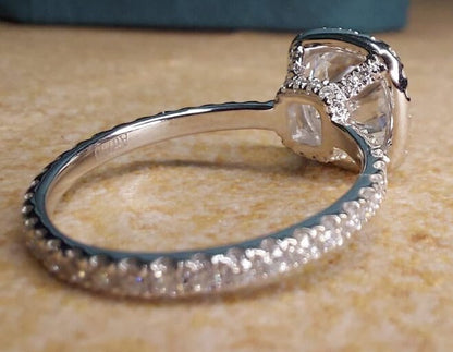 1.5 Ct Cushion Natural Diamond Halo Engagement Ring