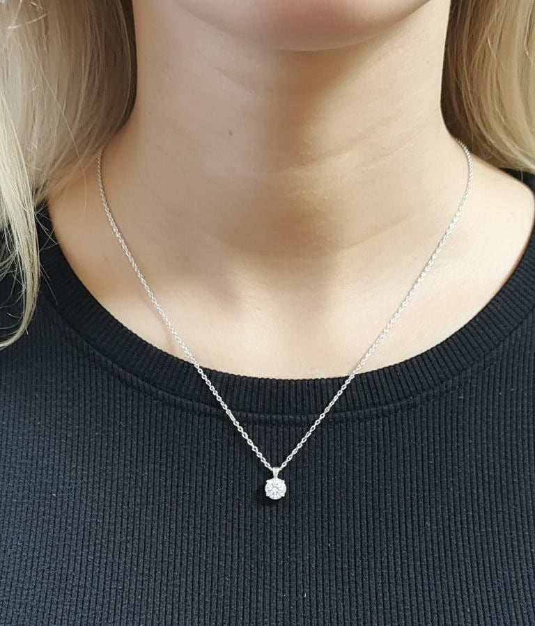 IGI Certified 2 Carat E/VVS2 Round Brilliant Ideal Cut Diamond Solitaire Pendant with 18 inch Chain. 14k White Gold, Lab Grown Diamond Moissanite engagement ring in Gold or Platinum — custom handcrafted by Forever For Love