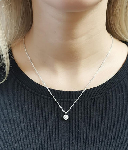 IGI Certified 2 Carat E/VVS2 Round Brilliant Ideal Cut Diamond Solitaire Pendant with 18 inch Chain. 14k White Gold, Lab Grown Diamond