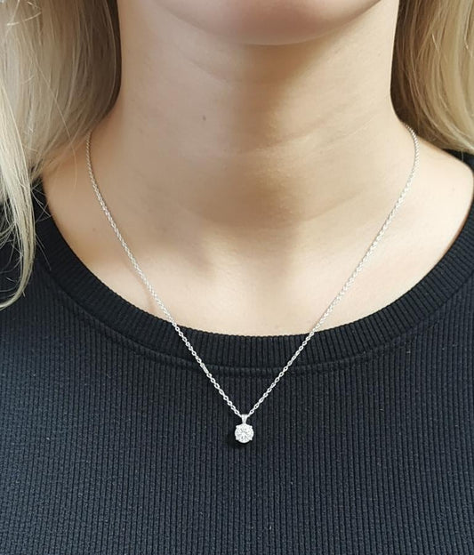 IGI Certified 2 Carat E/VVS2 Round Brilliant Ideal Cut Diamond Solitaire Pendant with 18 inch Chain. 14k White Gold, Lab Grown Diamond