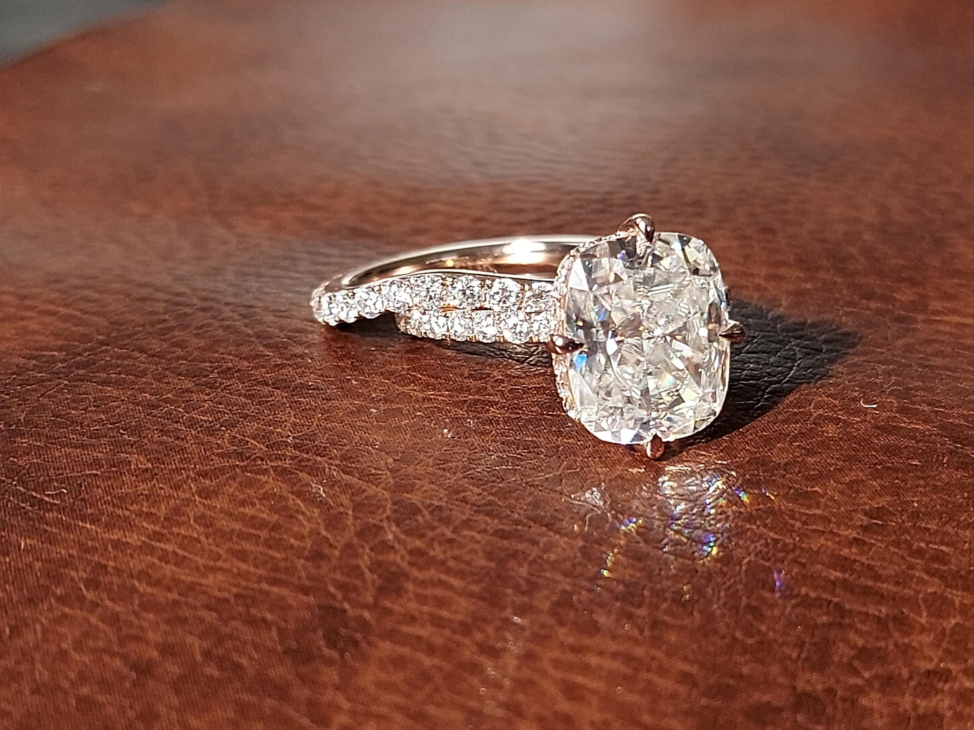 Cushion Moissanite Hidden Halo Engagement Ring