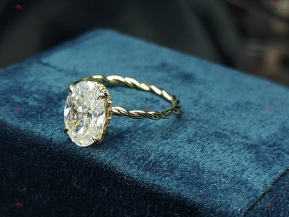 3 Ct Oval Diamond, Moissanite Hidden Halo Engagement Ring