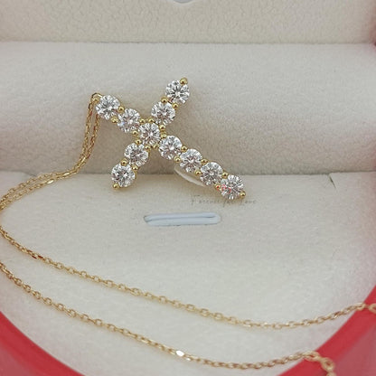 14k massive Gold Diamant Kreuz Halskette für Damen, Diamant Kreuz Anhänger, religiöser Schmuck, christlicher Glaubensanhänger, Kreuz Geschenk für Damen