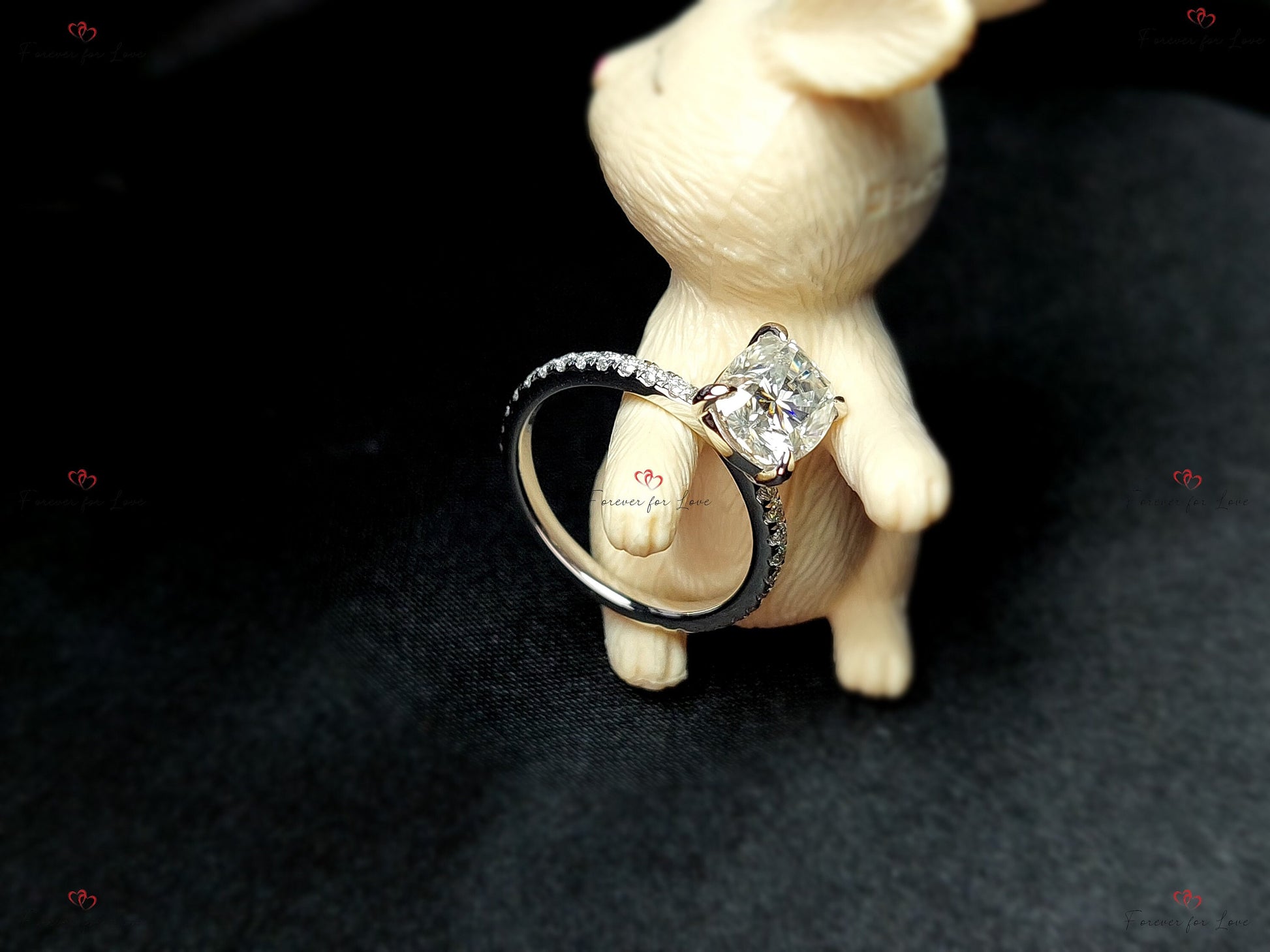 3.5 Ct Cushion Moissanite Hidden Halo Engagement Ring