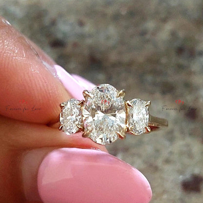 2 Ct IGI Certified Oval Gemstone Three Stone Engagement Ring