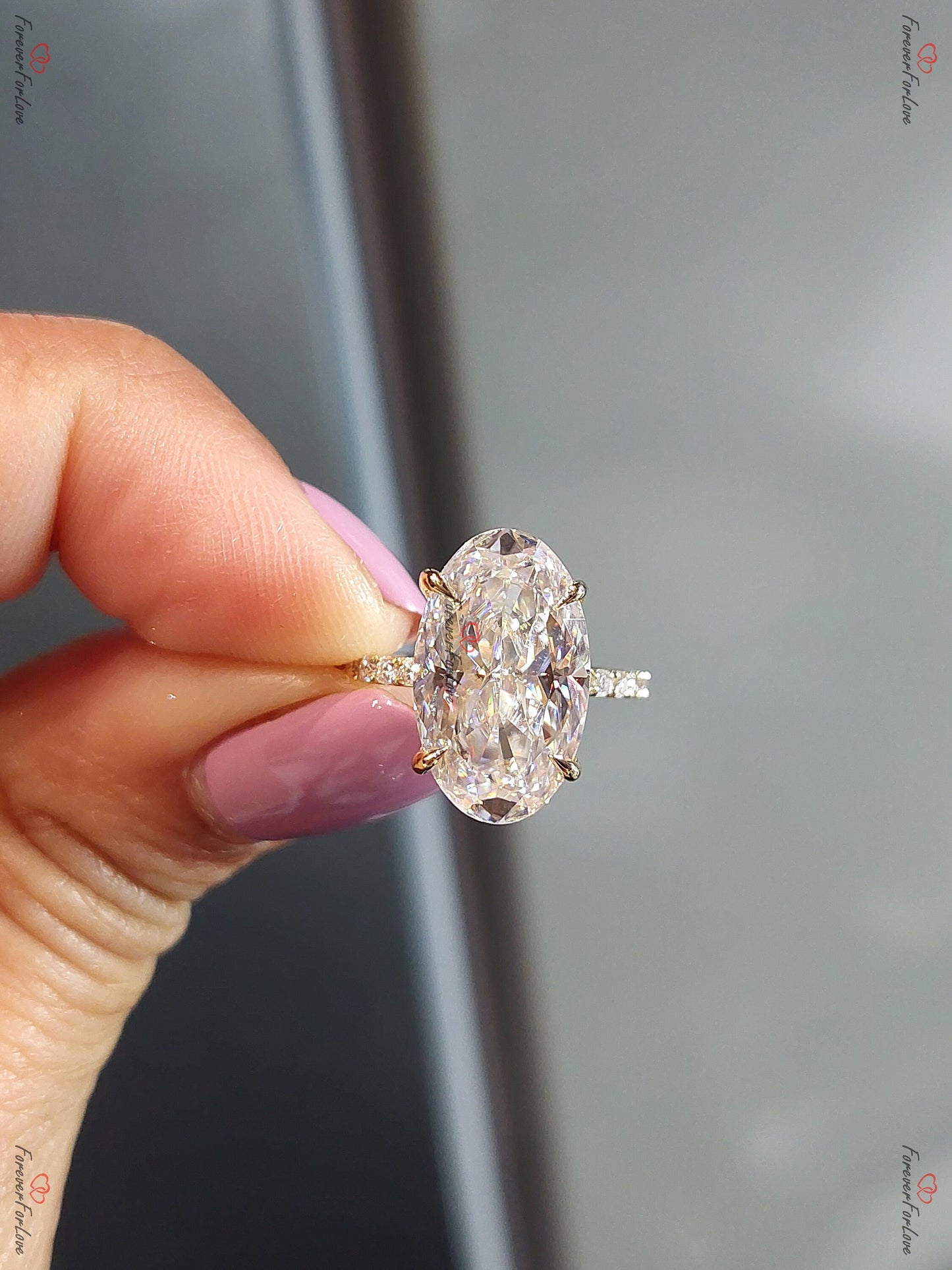 Oval Diamond, Moissanite Eternity Band Oval cut 1Ct Moissanite Brilliant Cut engagement ring in 935 Argentium Silver — custom handcrafted by Forever For Love