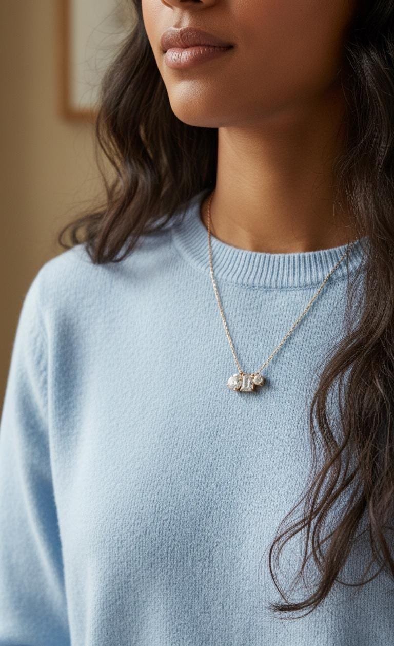 Pendentif flottant solitaire en or rose 14 carats, certifié IGI, avec diamants taille poire, émeraude et ronds, 4,5 ct E, VVS2, design personnalisé et chaîne Moissanite engagement ring in Gold or Platinum — custom handcrafted by Forever For Love