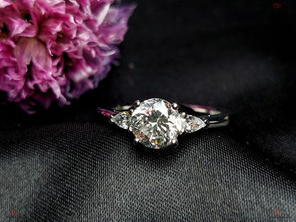 1.50 Ct Pear Lab Diamond Three Stone Engagement Ring