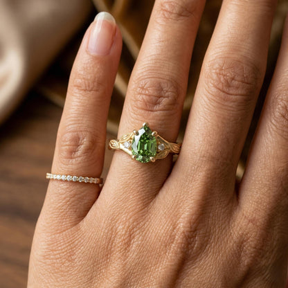 1.6 Ct Pear Green Diamond, Sapphire Engagement Ring
