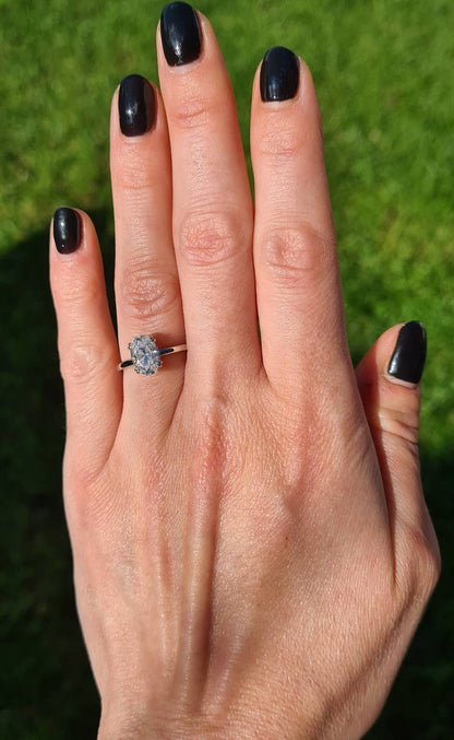 1.5 Ct Oval Diamond, Moissanite Hidden Halo Engagement Ring