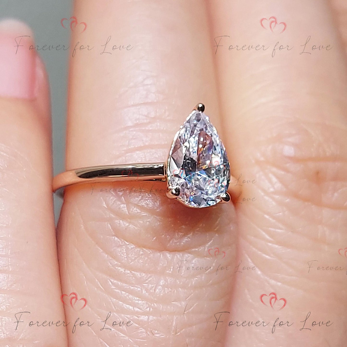 Pear Lab Diamond Solitaire Engagement Ring — Tear Drop Shape Pear cut 1Ct Moissanite Brilliant Cut engagement ring in 935 Argentium Silver — custom handcrafted by Forever For Love