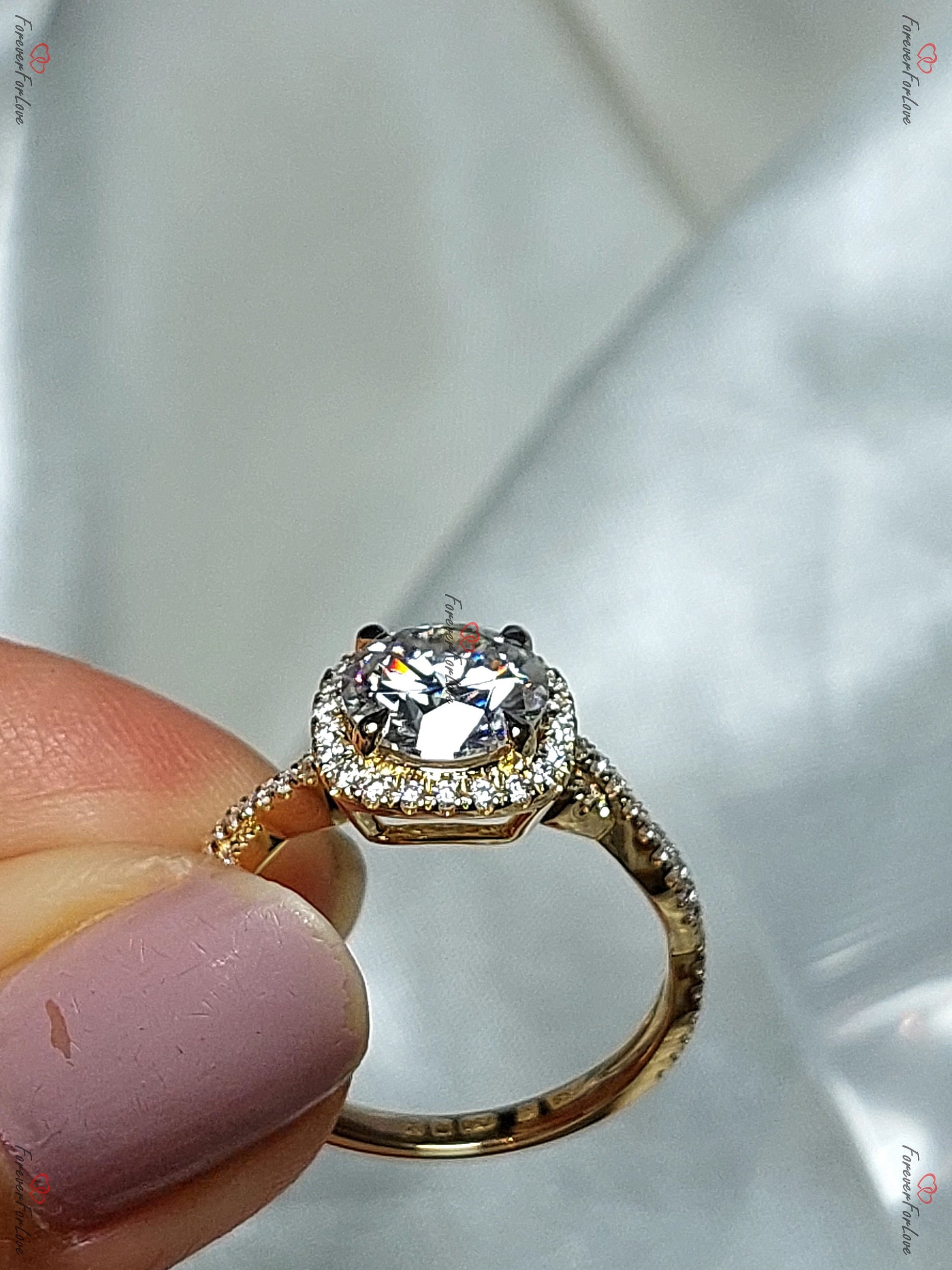 Cushion Diamond, Moissanite Halo Engagement Ring