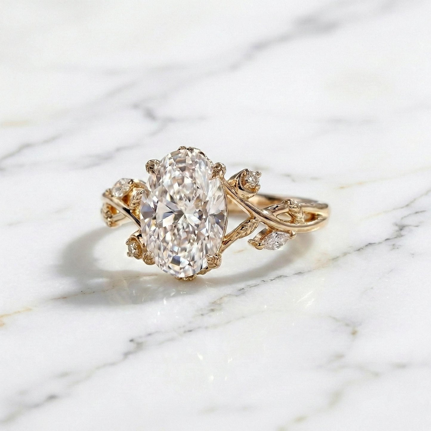Nature-Inspired Oval Lab Diamond Engagement Ring Oval cut 1Ct Moissanite Brilliant Cut engagement ring in 935 Argentium Silver — custom handcrafted by Forever For Love