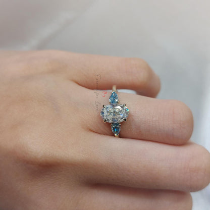 1.5 Ct Oval Diamond Three Stone Engagement Ring