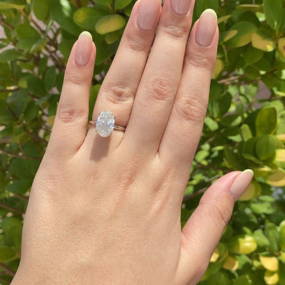4 Ct Oval Diamond, Moissanite Hidden Halo Engagement Ring