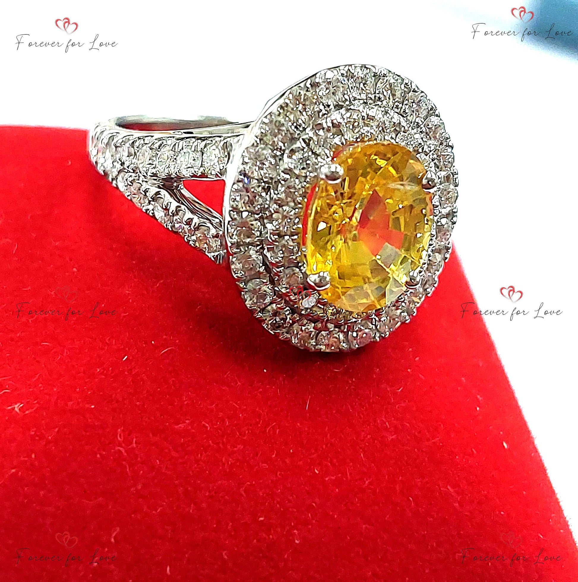 1 Ct Oval Yellow Natural Diamond, Sapphire Halo Engagement Ring
