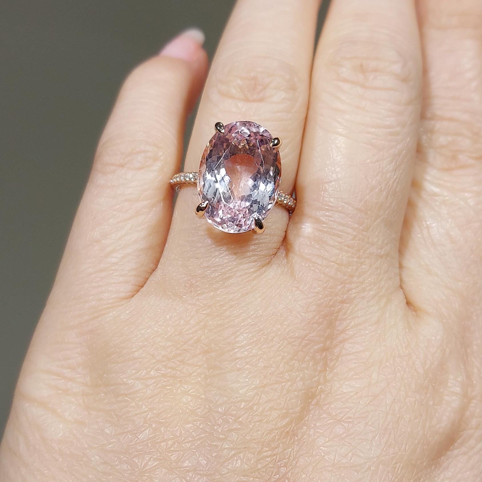 Oval Diamond, Morganite Hidden Halo Engagement Ring