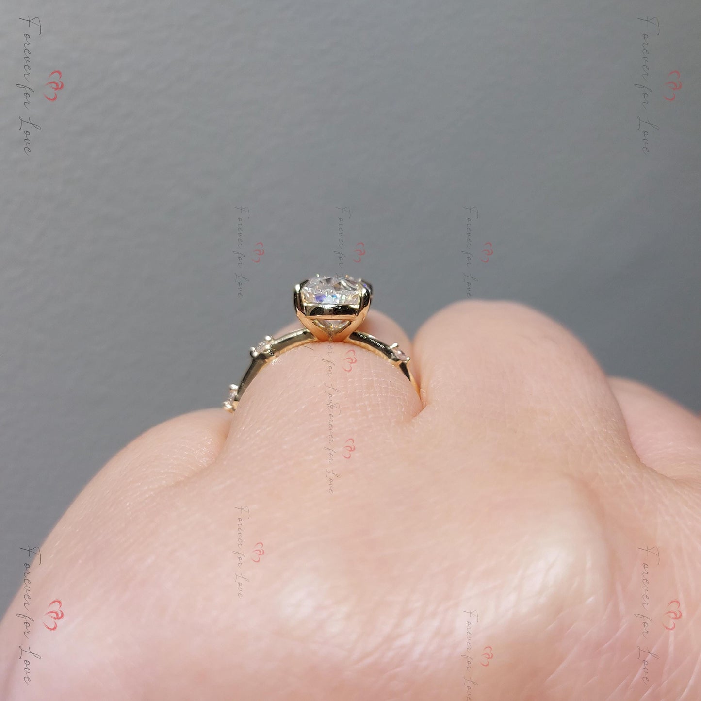4 Ct Oval Hidden Halo VVS Moissanite & Diamond Ring Oval cut 1Ct Moissanite Brilliant Cut engagement ring in 935 Argentium Silver — custom handcrafted by Forever For Love