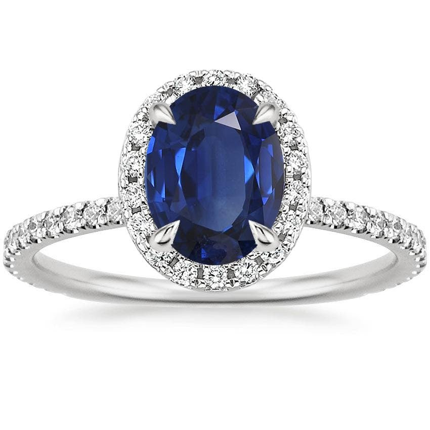 Bague de fiançailles saphir et diamant bleu ovale 2 carats Oval cut 1Ct Saphir naturel engagement ring in Gold or Platinum — custom handcrafted by Forever For Love