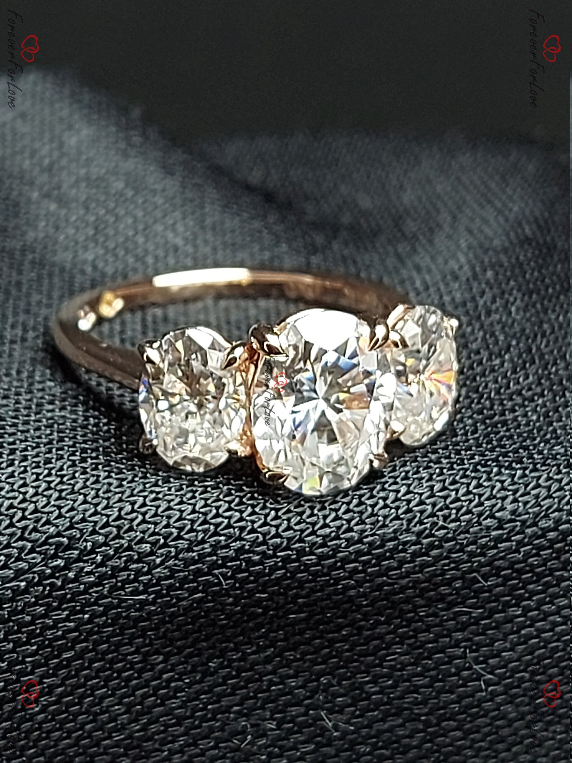 Oval Moissanite Three Stone Engagement Ring
