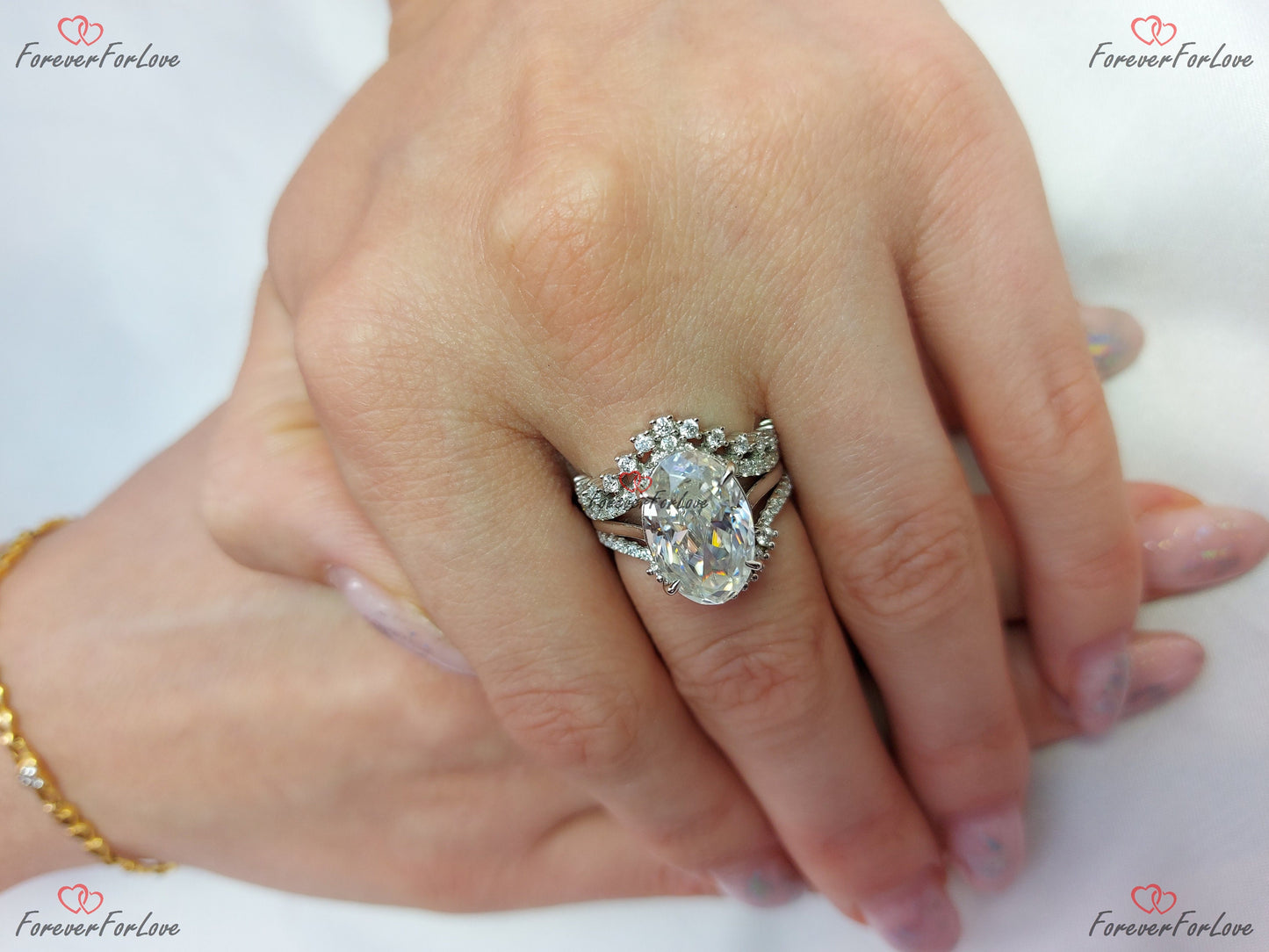 Oval Diamond, Moissanite Engagement Ring Oval cut Moissanite Brilliant Cut engagement ring in 935 Argentium Silver — custom handcrafted by Forever For Love