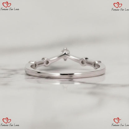 Curved Wedding Band Unique Diamond Stacking Ring Women Solid Yellow Rose White Gold Ring Chevron Anniversary Ring Gift Distance Pave Ring
