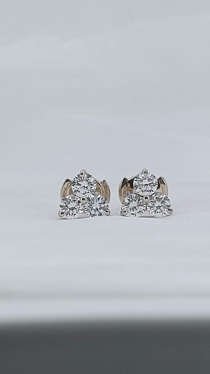 Ohrstecker aus 14 Karat Gold und Diamanten, 4 mm Diamant-Cluster-Ohrring mit Sicherheitsverschluss, Paar Ohrringe aus 14 Karat Rosé-, Weiß- und Gelbgold.