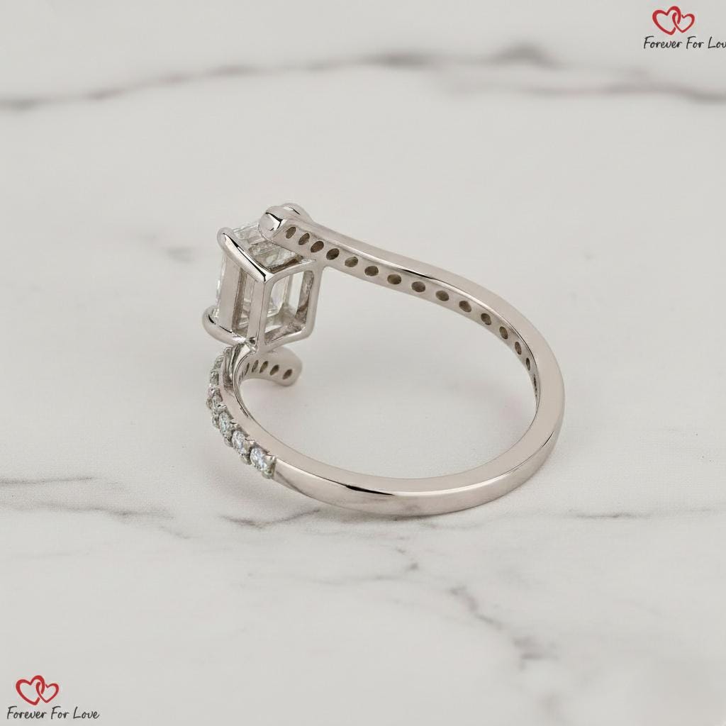 1 Ct IGI Certified Emerald Lab Diamond Engagement Ring Emerald cut 1Ct Moissanite Brilliant Cut engagement ring in 935 Argentium Silver — custom handcrafted by Forever For Love