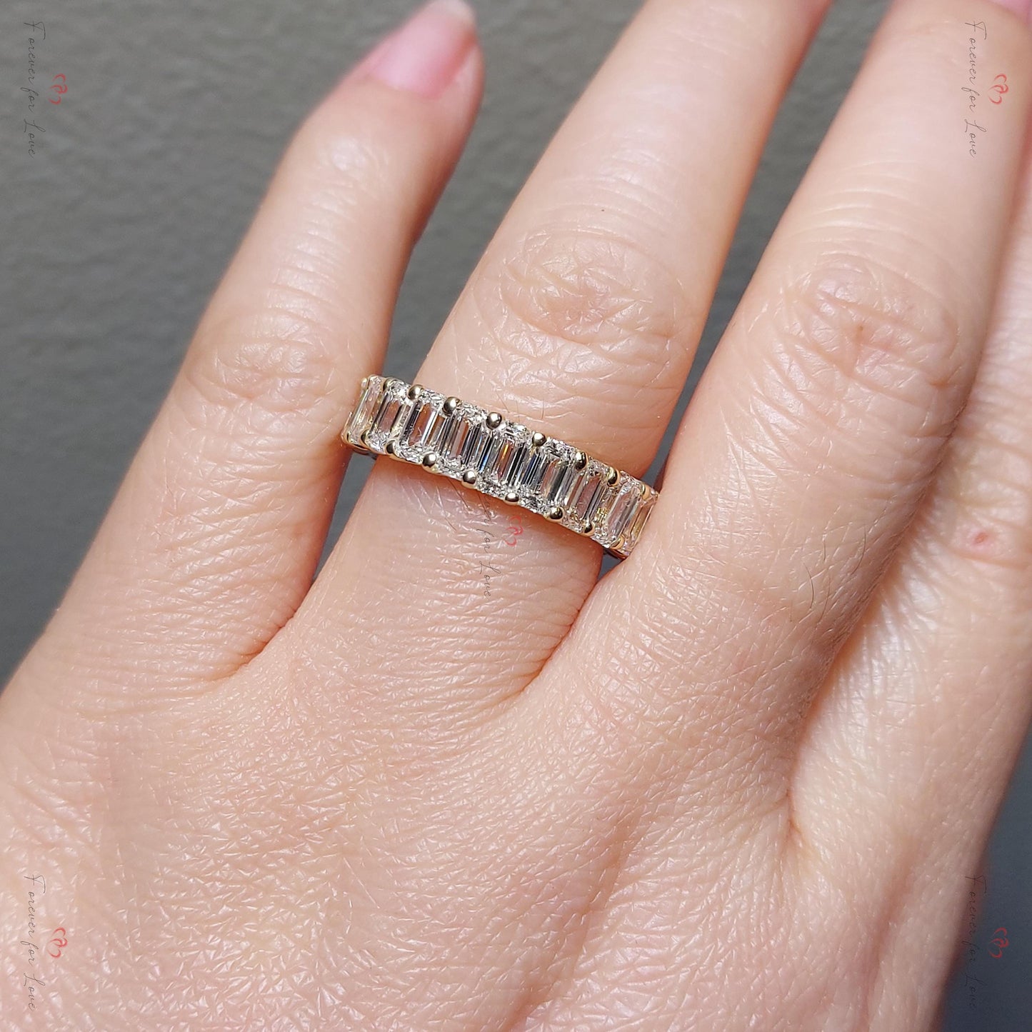 0.4 Ct Baguette Lab Diamond Full Eternity Band Baguette cut Moissanite Brilliant Cut engagement ring in 935 Argentium Silver — custom handcrafted by Forever For Love