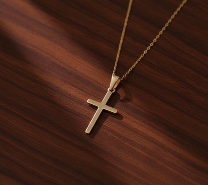 14K massiv Gold Kreuz Halskette, Minimalistischer Kreuz Anhänger, Schutzengel Religiöser Schmuck, Christlicher Glaube Anhänger
