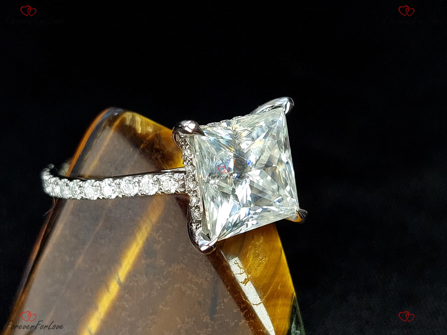 4 Ct Princess Moissanite Solitaire Engagement Ring Princess cut 1Ct Moissanite Brilliant Cut engagement ring in 935 Argentium Silver — custom handcrafted by Forever For Love