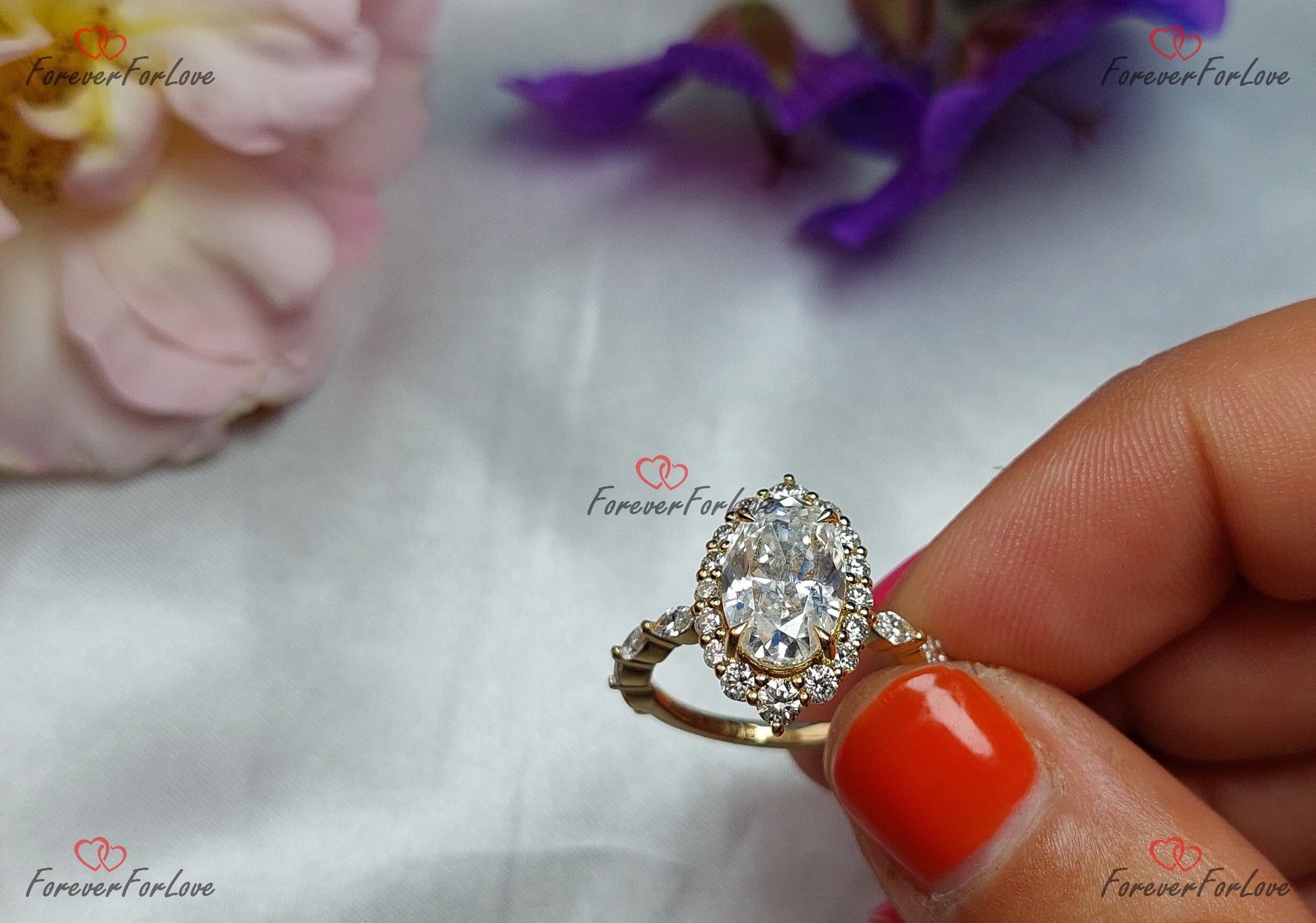 3 Ct Oval Diamond, Moissanite Halo Engagement Ring