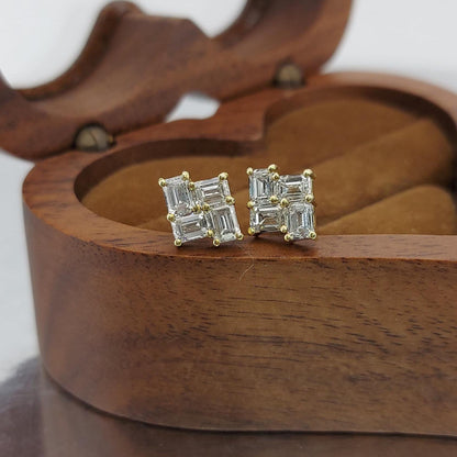 Smaragdgeschliffene Ohrstecker, Ohrstecker, 14k Gold Ohrstecker, 1 Karat Gesamtgewicht Geschenk für sie