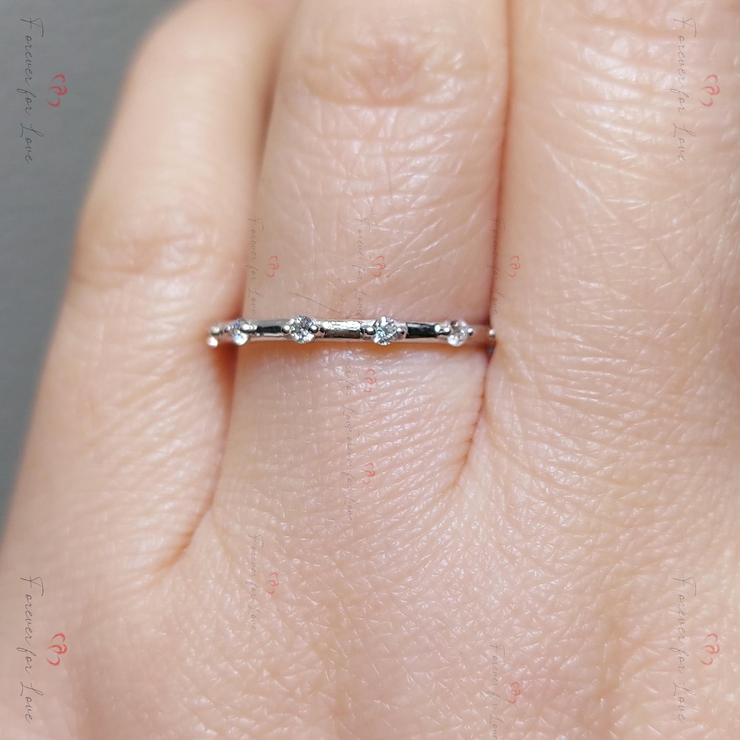 Round Natural Diamond Eternity Band with Shared Prong Setting Round cut Moissanite Brilliant Cut engagement ring in 935 Argentium Silver — custom handcrafted by Forever For Love