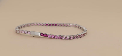 Tennisarmband mit pinkfarbenen Diamanten, massives Gold Baby Pink Armband, 14k oder 18k buntes Eternity Design, Krappenfassung, Muttertagsgeschenk