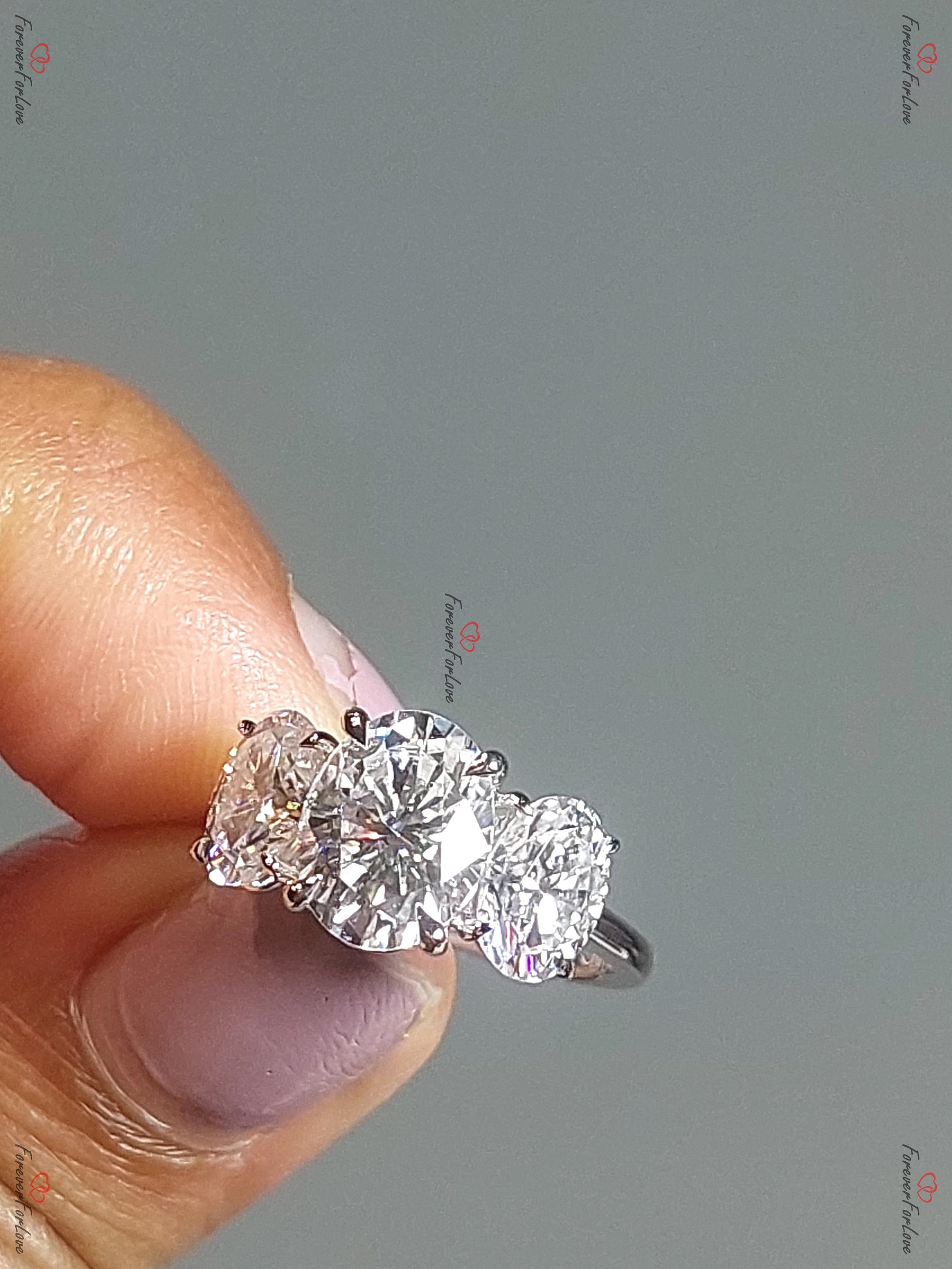 Vintage Oval Moissanite engagement ring unique Cluster Platinum engagement ring women Trilogy wedding Bridal art deco Wedding Anniversary