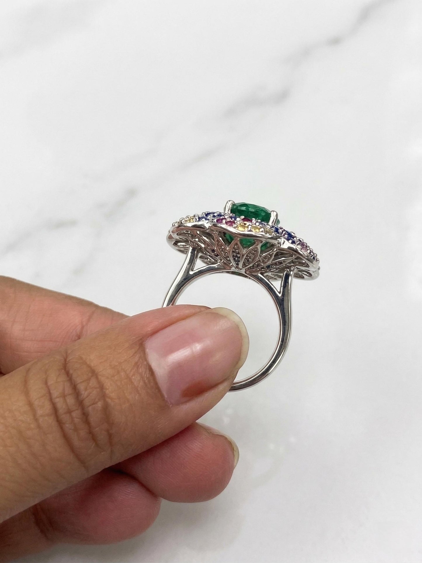 3 Ct Oval Emerald Halo Ring Oval cut Moissanite engagement ring in Gold or Platinum — custom handcrafted by Forever For Love
