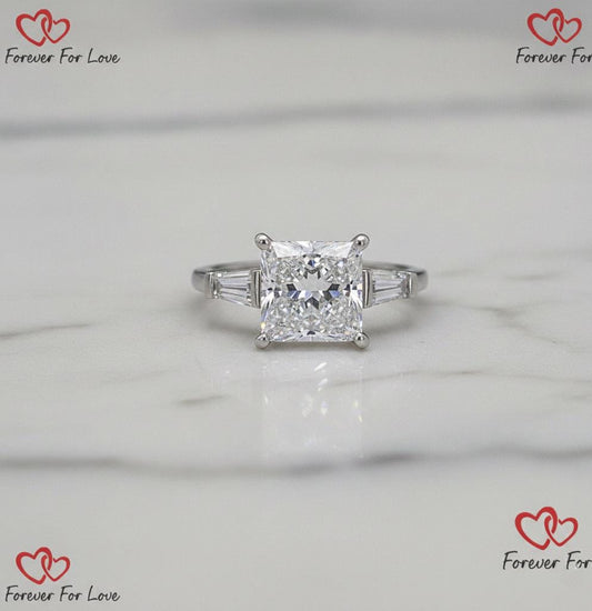 3.5 Ct IGI Certified Princess Lab Diamond Three Stone Engagement Ring