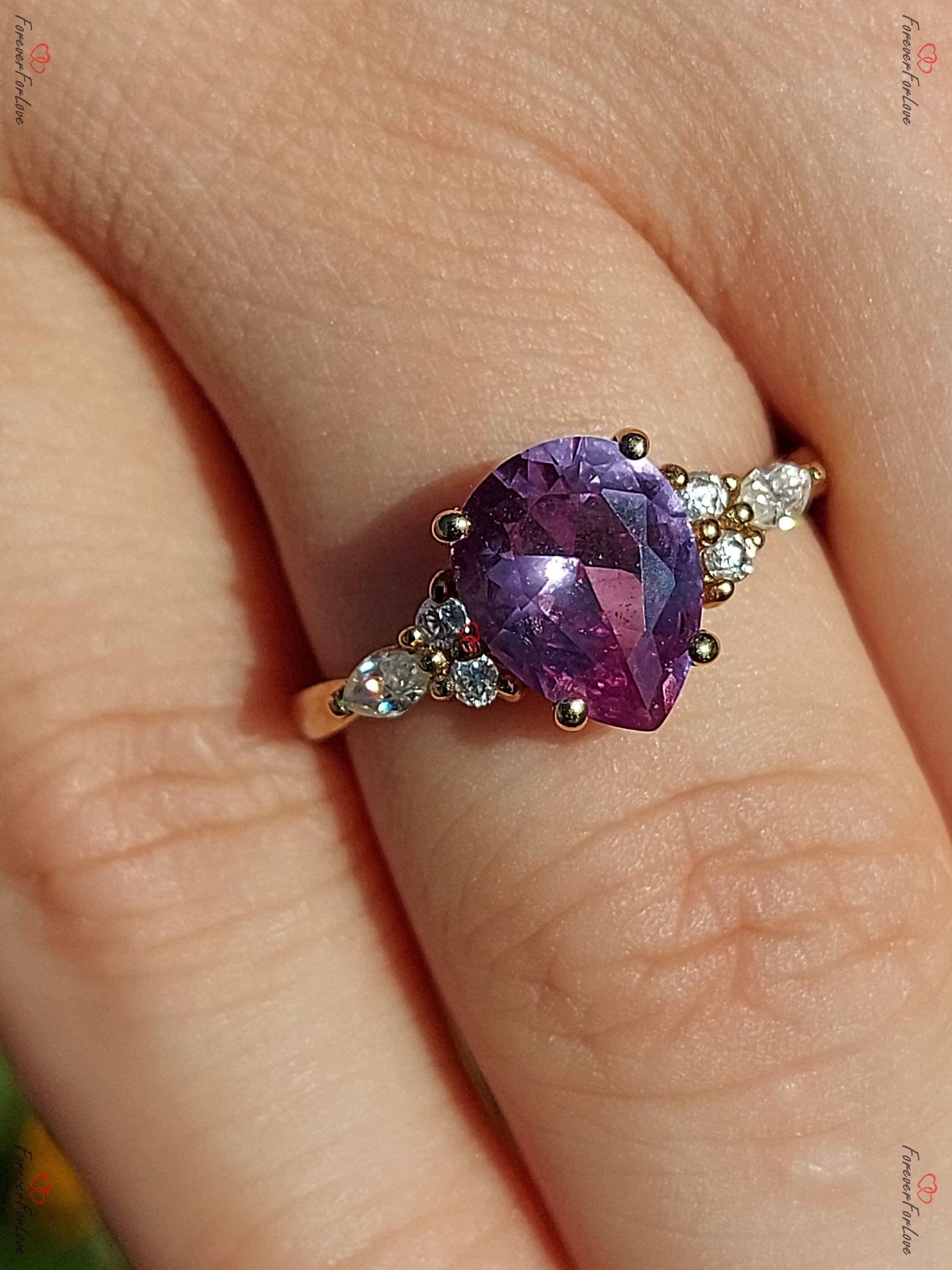 Pear Diamond, Moissanite, Alexandrite Engagement Ring