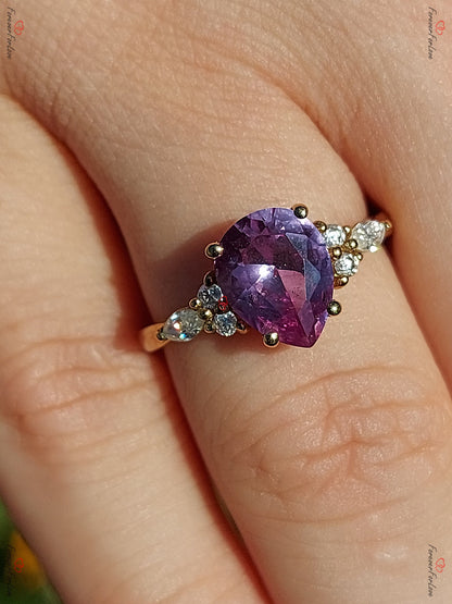 Pear Diamond, Moissanite, Alexandrite Engagement Ring