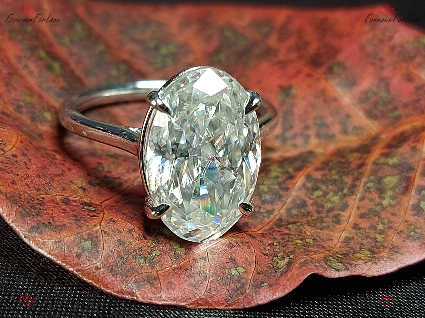 6.5 Ct Oval Moissanite Crushed Ice Solitaire Engagement Ring Oval cut 1Ct Moissanite Brilliant Cut engagement ring in 935 Argentium Silver — custom handcrafted by Forever For Love