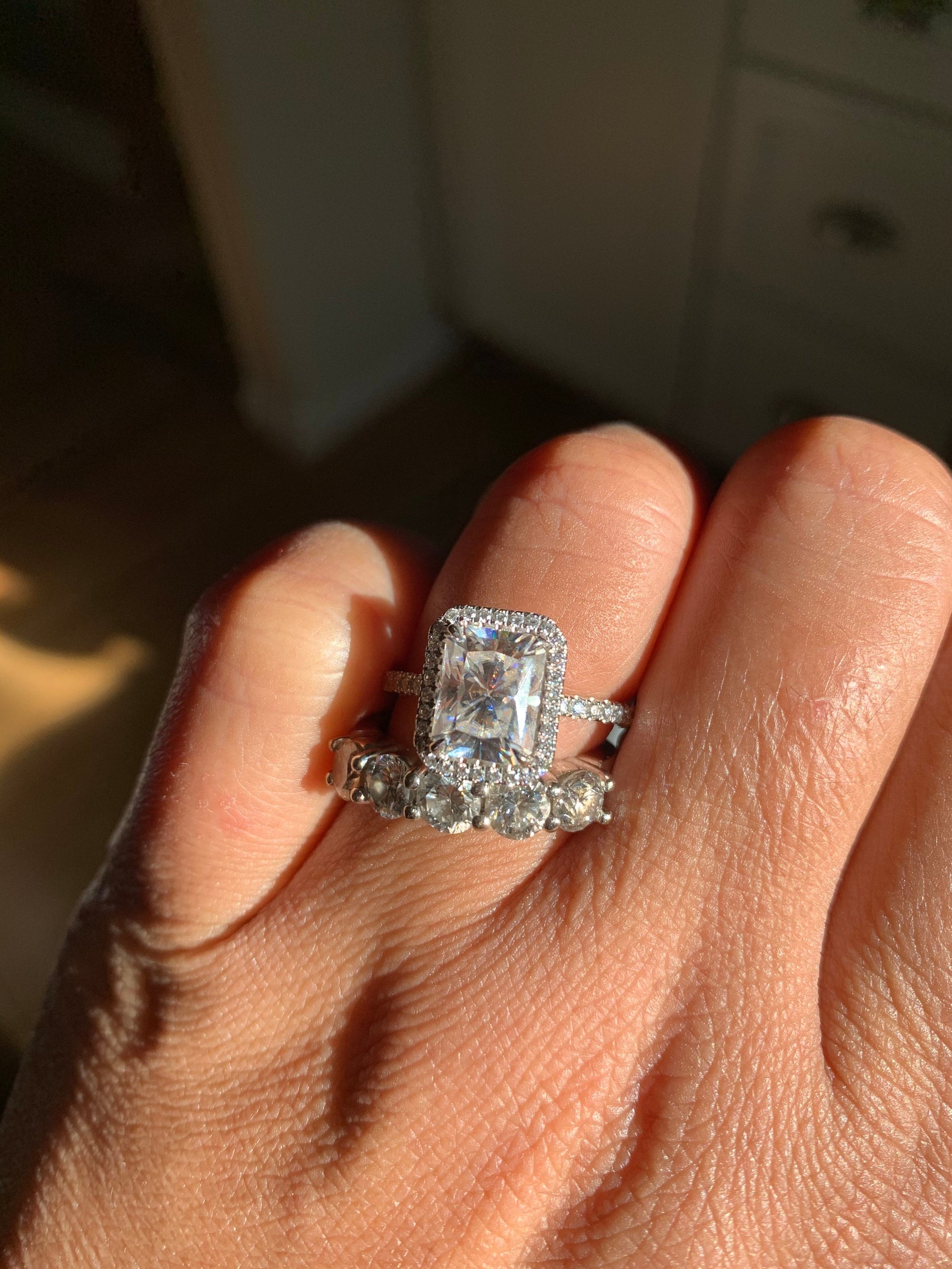 3 Ct Radiant Moissanite Halo Engagement Ring