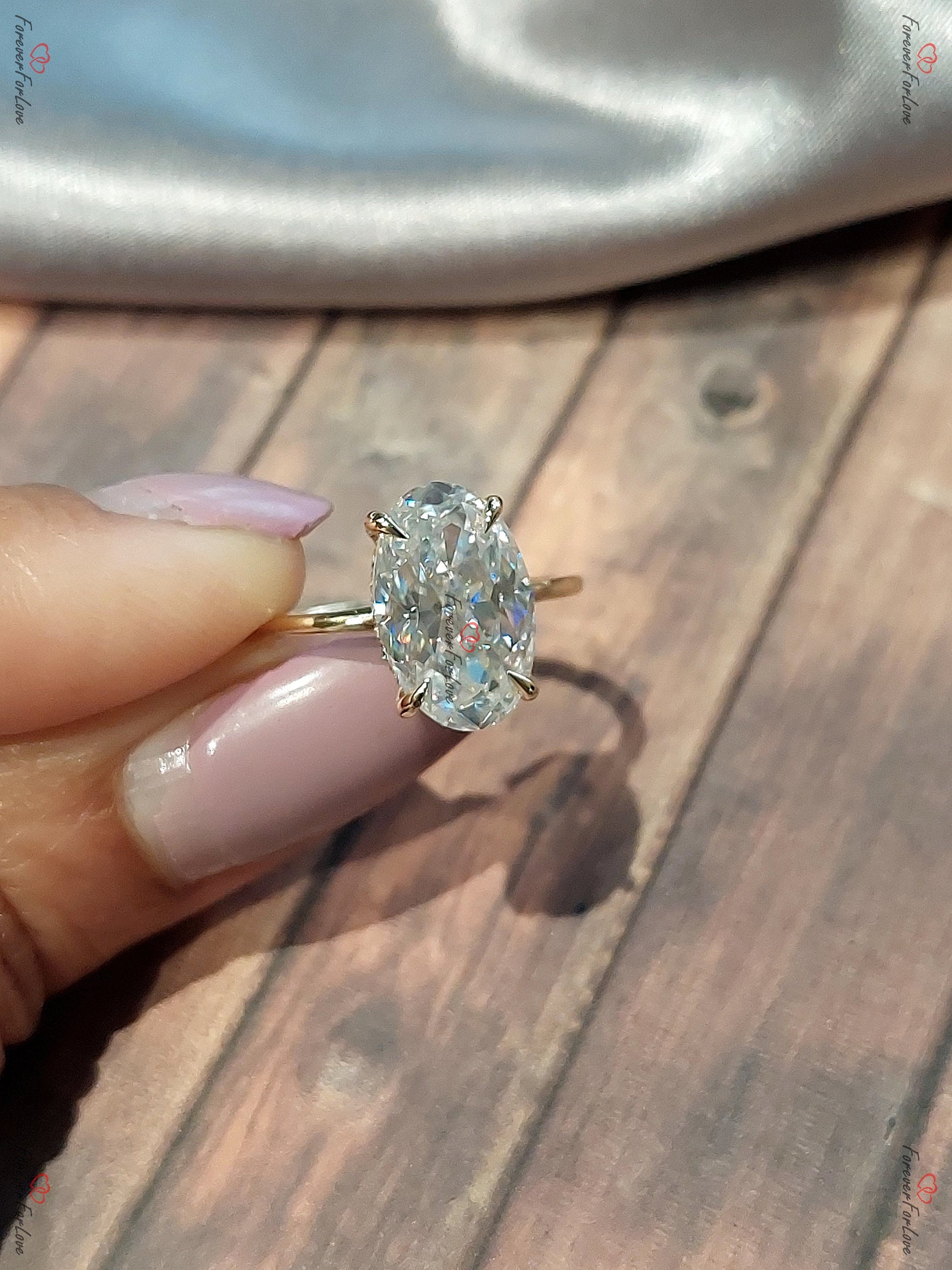 4.5 Ct Oval Moissanite Hidden Halo Engagement Ring