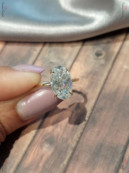 4.5 Ct Oval Moissanite Hidden Halo Engagement Ring