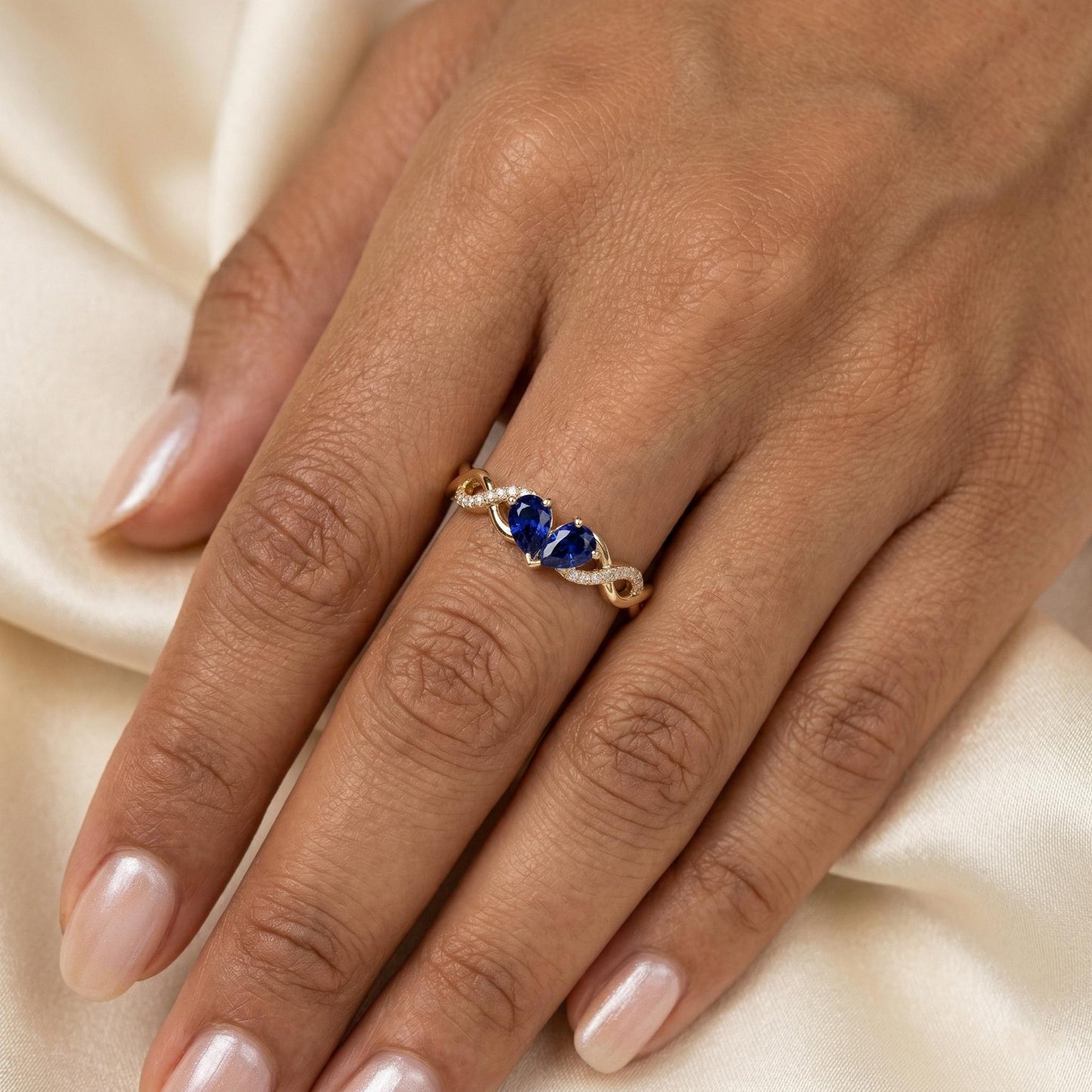 Pear Blue Sapphire Engagement Ring Pear cut Moissanite engagement ring in Gold or Platinum — custom handcrafted by Forever For Love