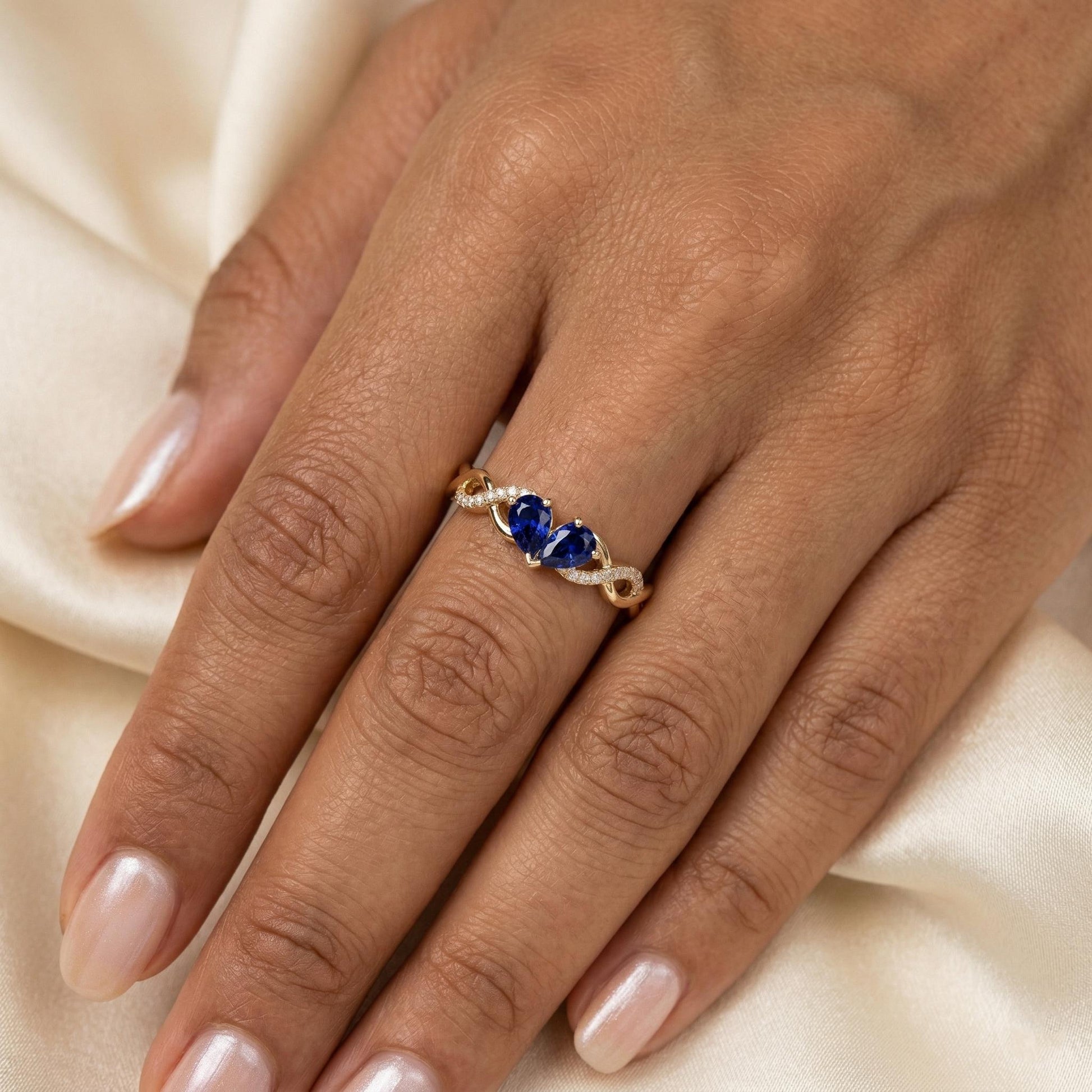 Pear Blue Sapphire Engagement Ring