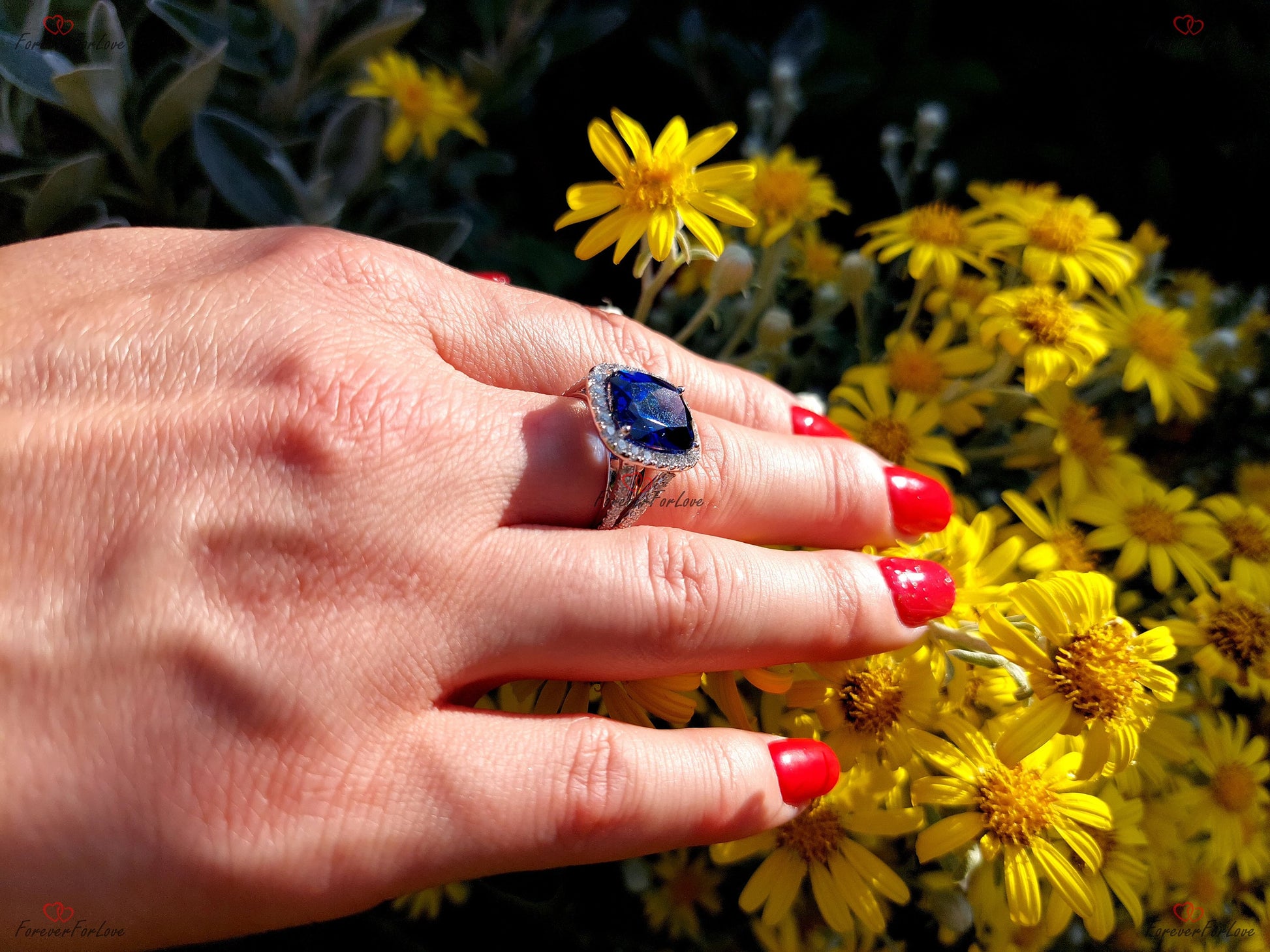 6.5 Ct Cushion Diamond, Sapphire Halo Engagement Ring