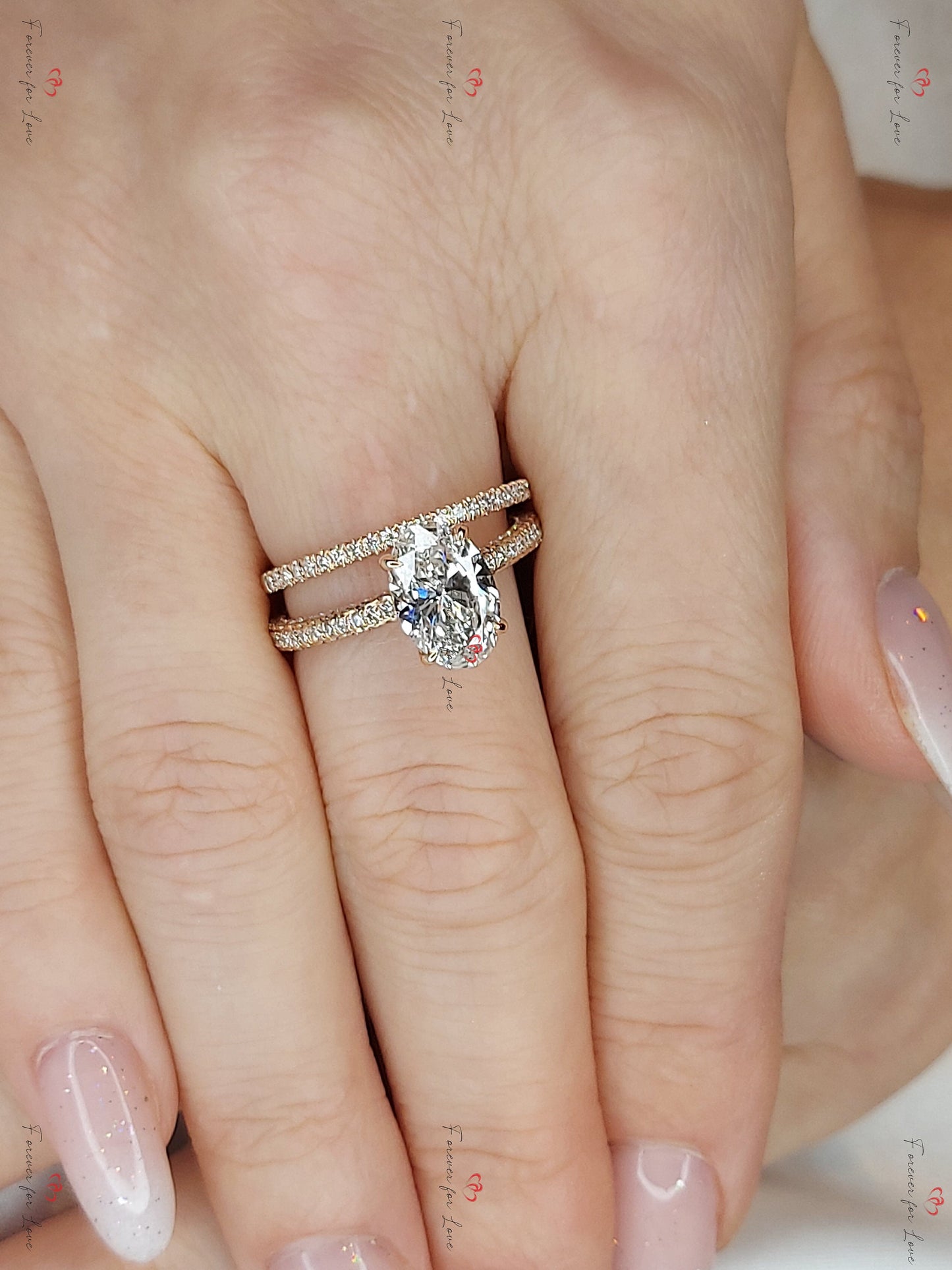 2.5 Ct Oval Lab Diamond Hidden Halo Engagement Ring Oval cut Moissanite Brilliant Cut engagement ring in 935 Argentium Silver — custom handcrafted by Forever For Love